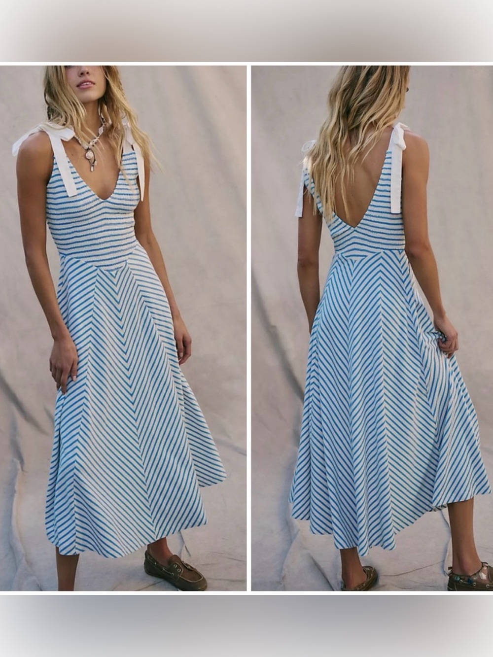 NWT Free People free-est Cecelia Striped Midi Dress Cornflower Combo M